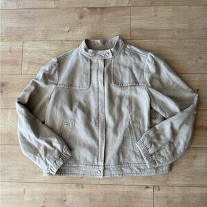 Gap Linen Cotton Moto Jacket Tan Womens XL Lightweight Utility Minimal